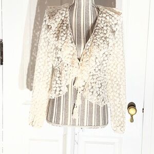Delicate Lace Tie-Front Jacket large saints hearts women’s J387